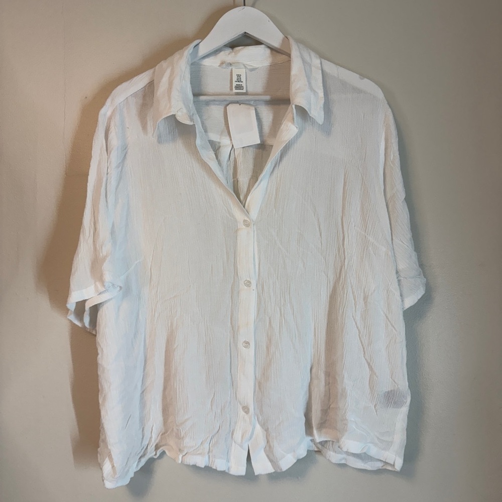 H&M CRINKLED VISCOSE SHORT SLEEVE SHIRT XL LARGE NWT - Picture 4 of 7